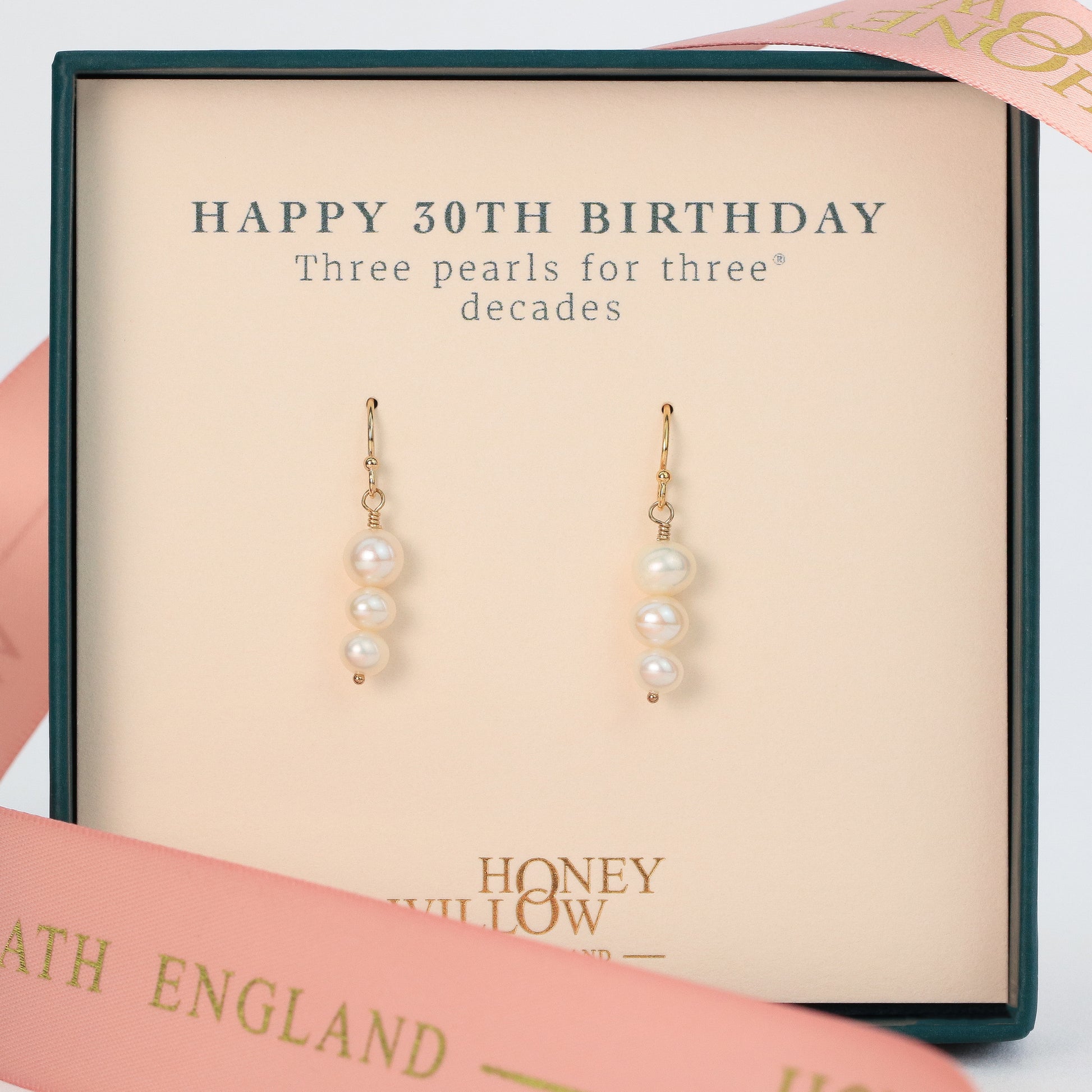 30th Birthday Earrings - 3 Pearls for 3 Decades - Silver & Gold