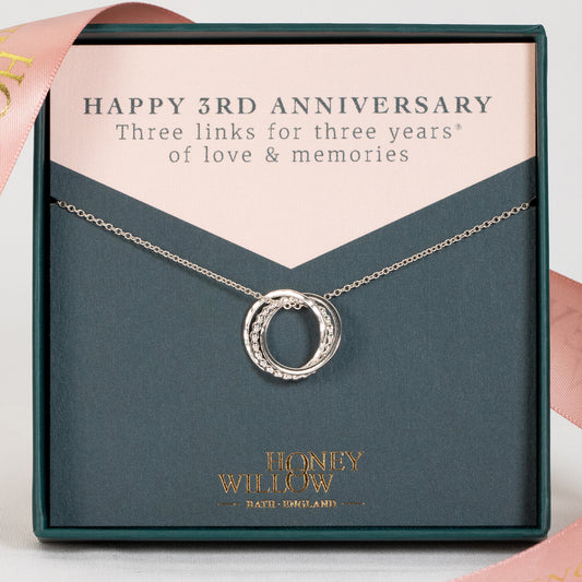 3rd Anniversary Necklace - The Original 3 Rings for 3 Years Necklace - Petite Silver
