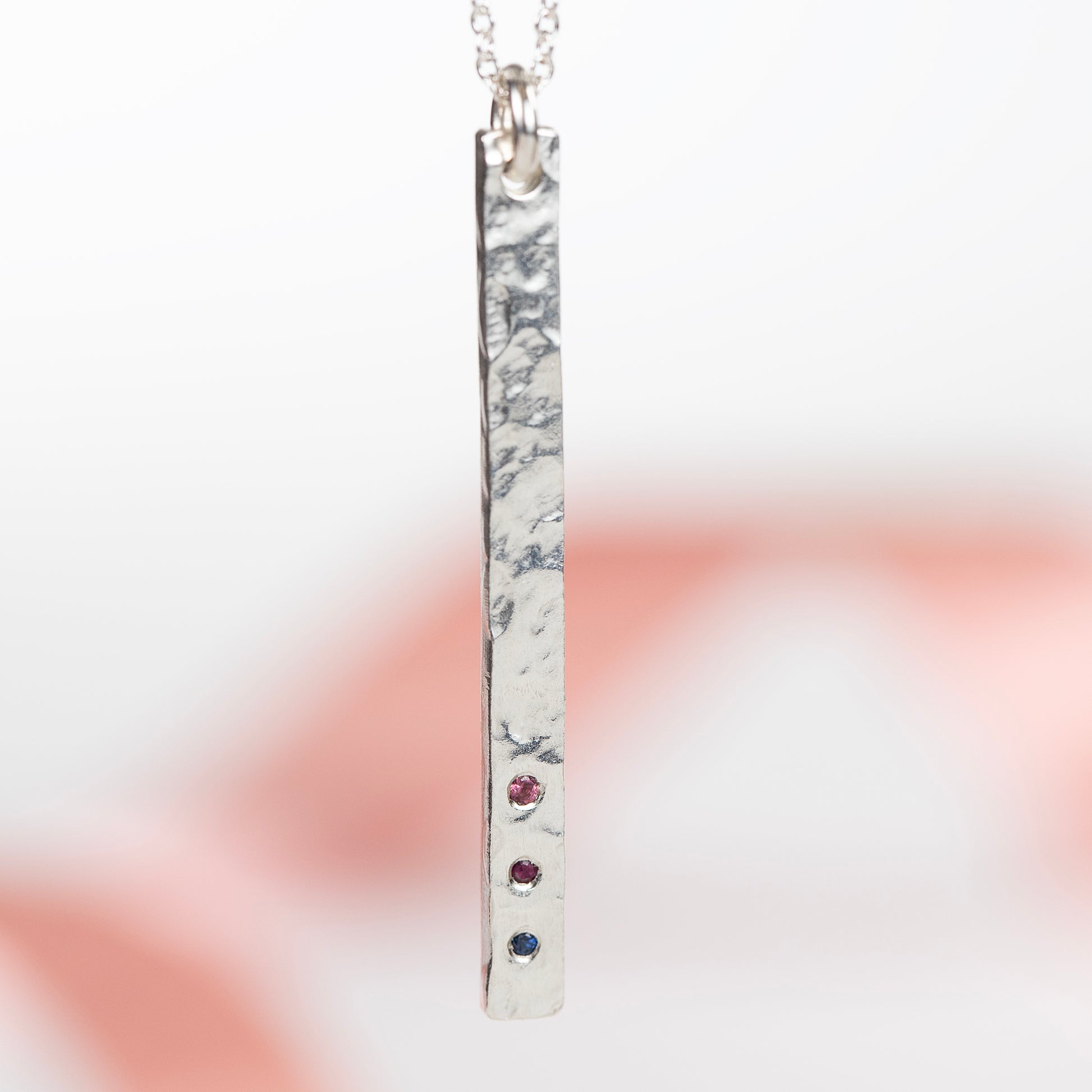Family Birthstone Necklace - Silver Column Necklace