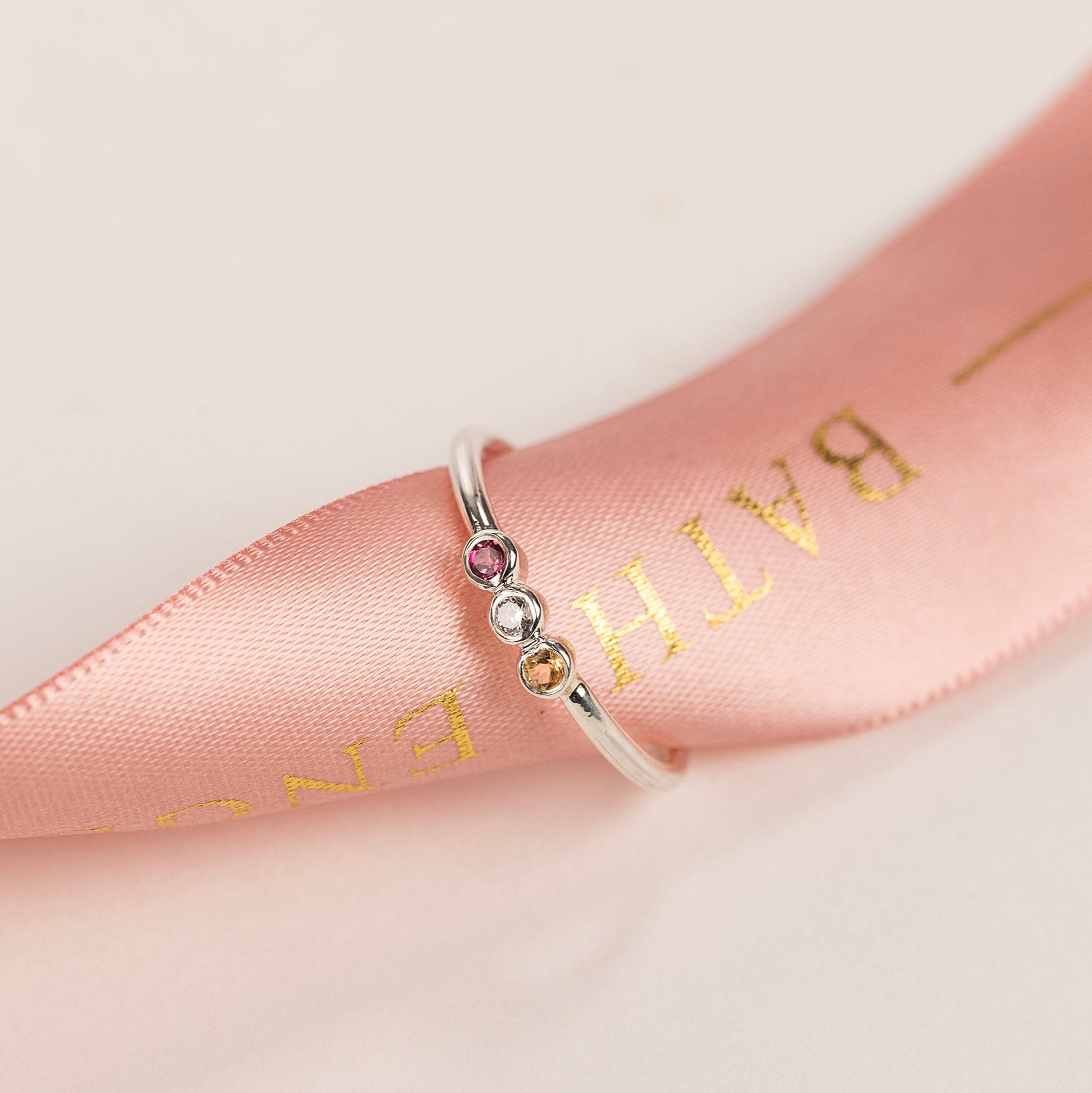 Birthstone Trio Ring Birthstones for Loved Ones Silver