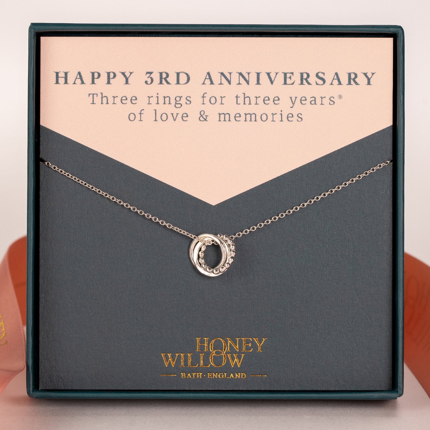 3rd Anniversary Love Knot Necklace - The Original 3 Rings for 3 Years - Silver