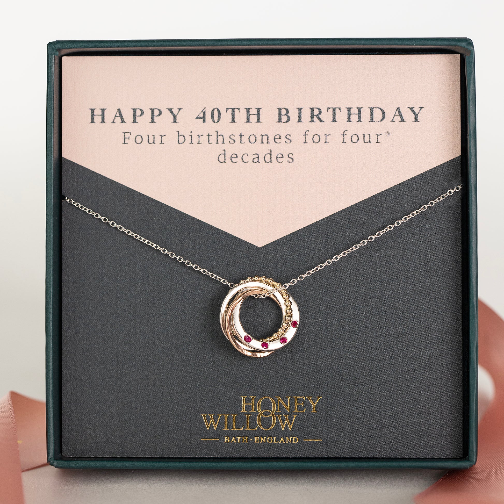 40th Birthday Necklace Birthstones for Decades 9kt Gold