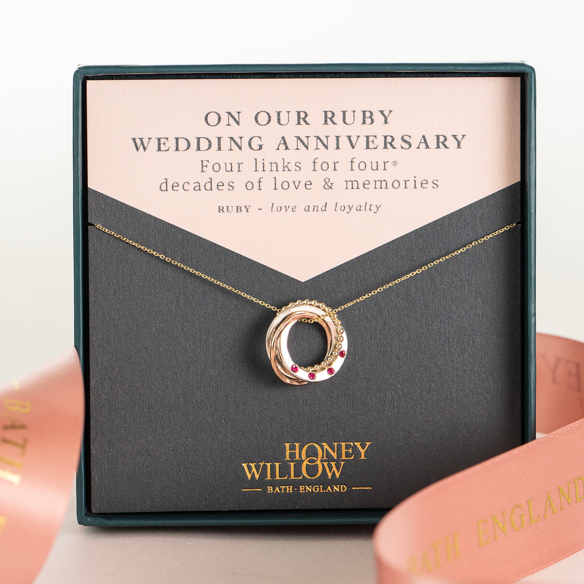 40th Wedding Anniversary Necklace - Ruby Wedding Gift - 9kt Gold - Rose Gold - Silver
