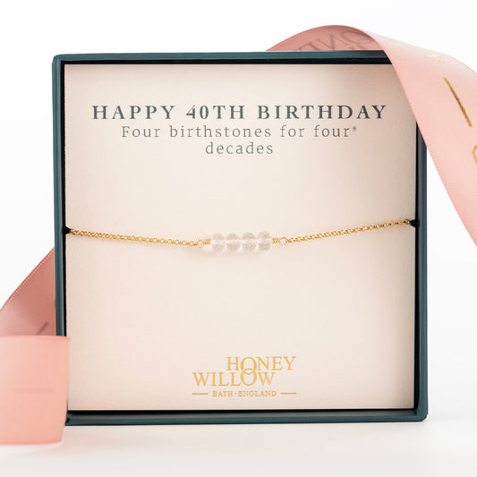40th Birthday Bracelet - 4 Birthstones for 4 Decades - Silver & Gold