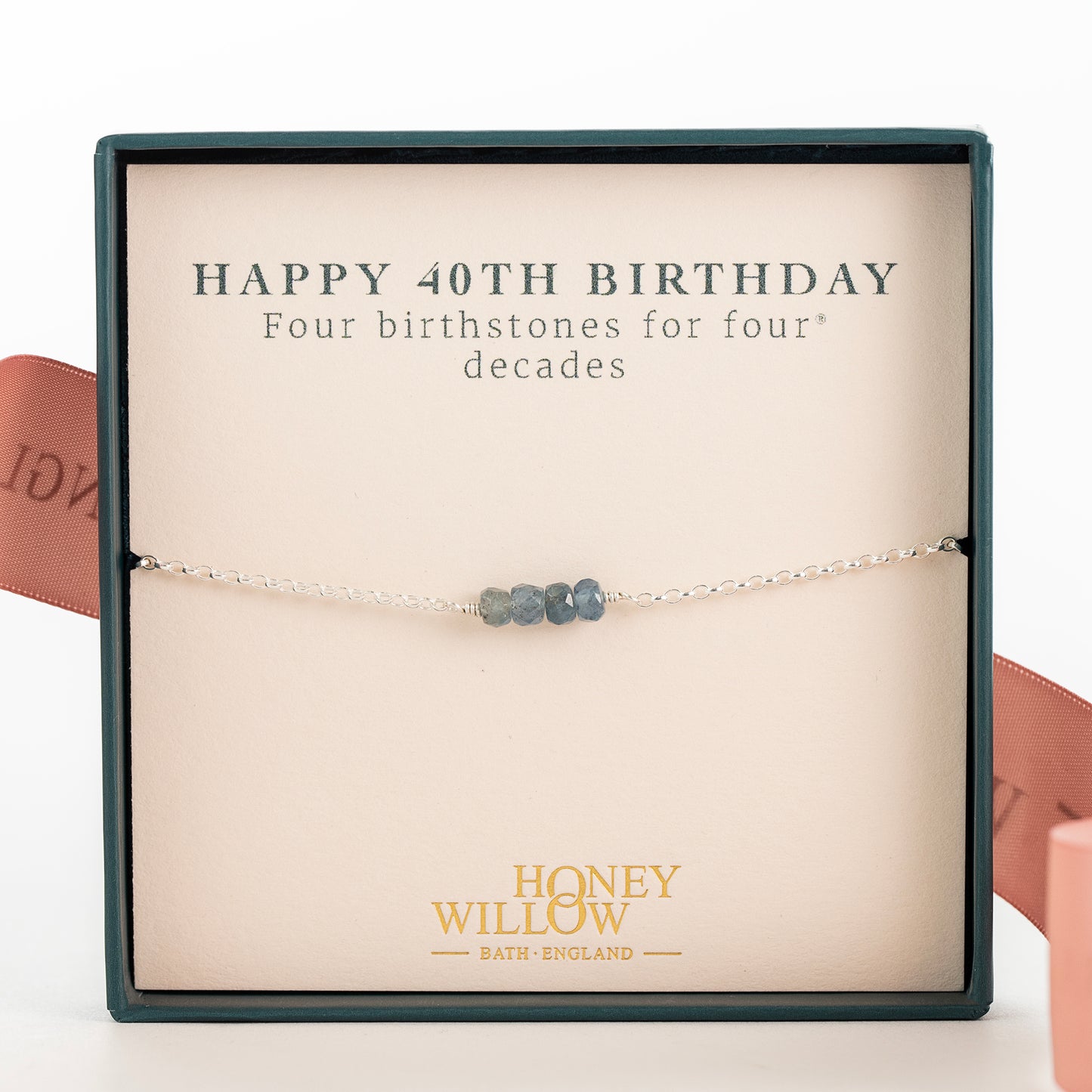 40th Birthday Bracelet - 4 Birthstones for 4 Decades - Silver & Gold