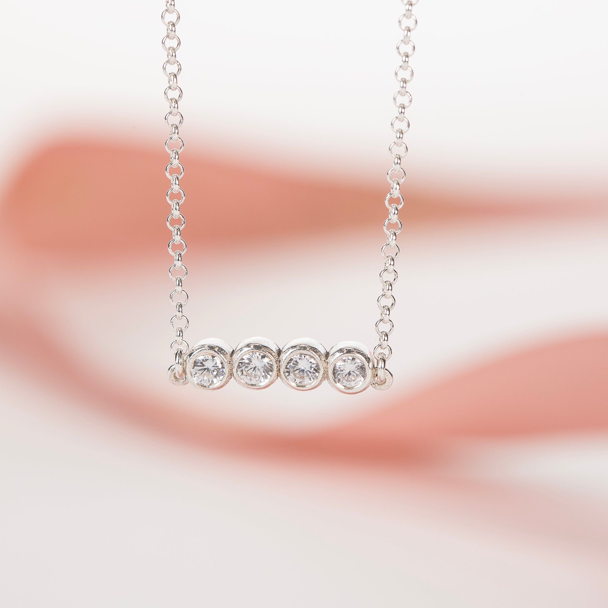 Family Diamond Necklace - 4 Diamonds for 4 Loved Ones - Lab Grown Diamond & Silver