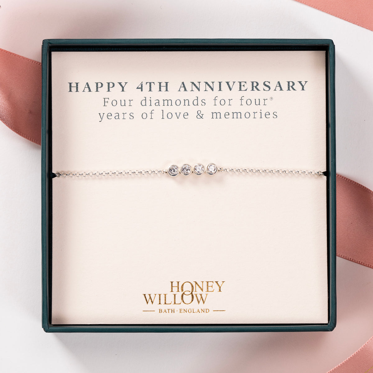4th Silver 4th Anniversary Bracelet - 4 Diamonds for 4 Years - Lab Grown Diamonds ...