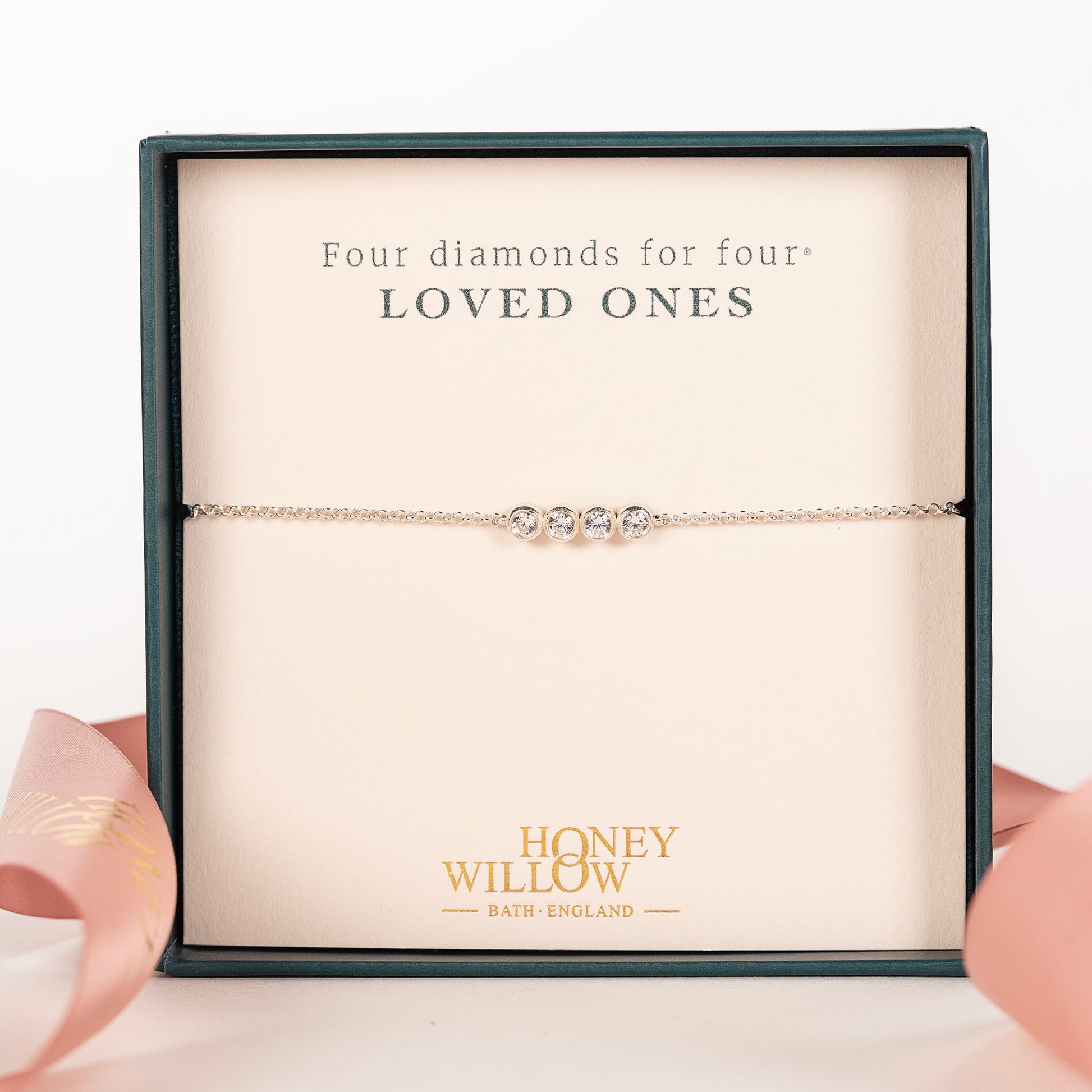 Family Diamond Bracelet - 4 Diamonds for 4 Loved Ones - Lab Grown Diamond & Silver