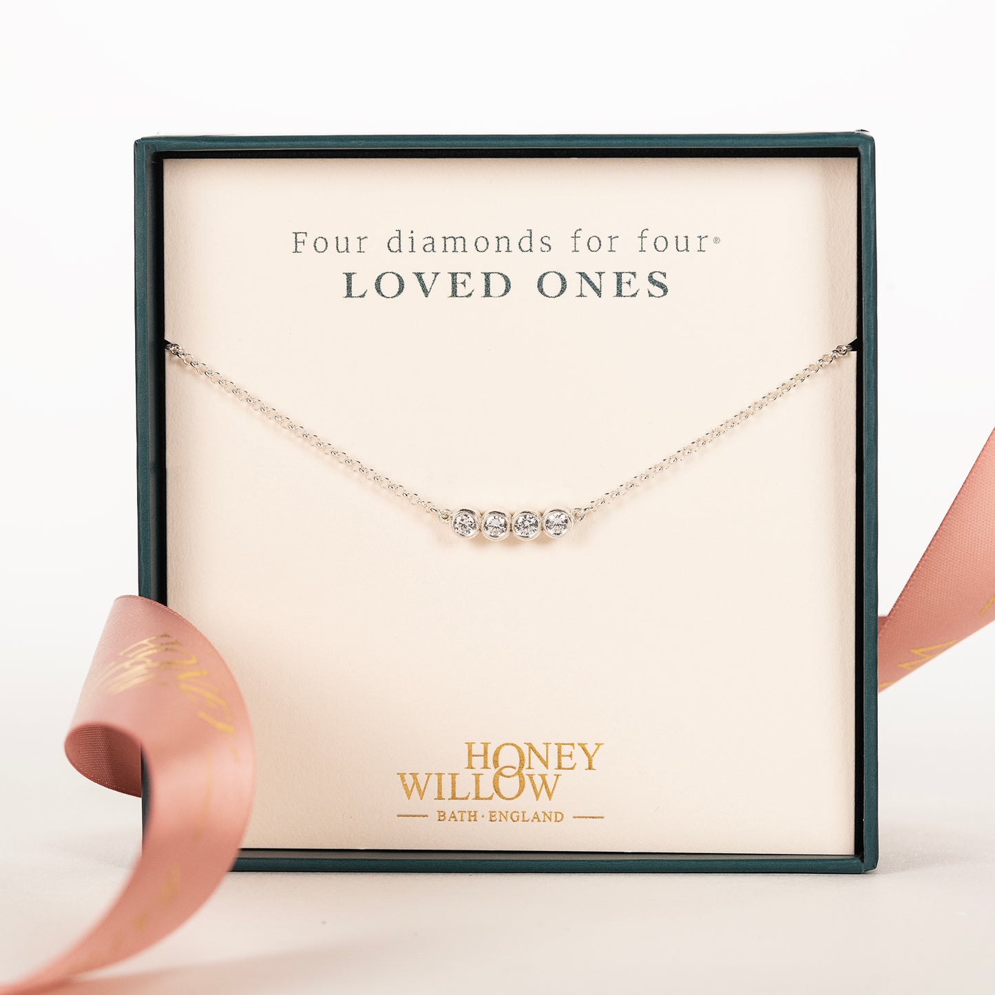 Family Diamond Necklace - 4 Diamonds for 4 Loved Ones - Lab Grown Diamond & Silver