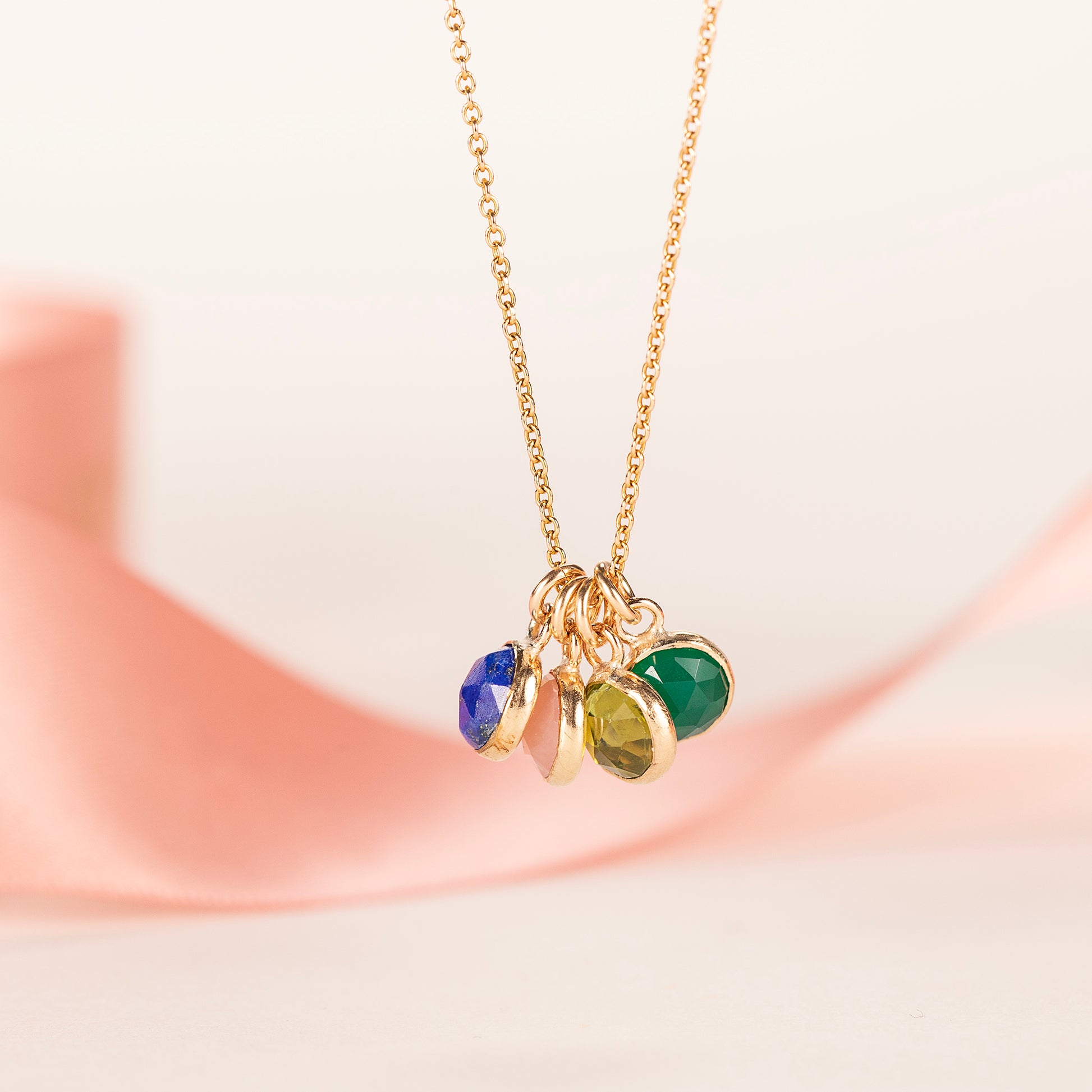 Family Birthstone Necklace - 4 Birthstones for 4 Loved Ones - Silver & Gold