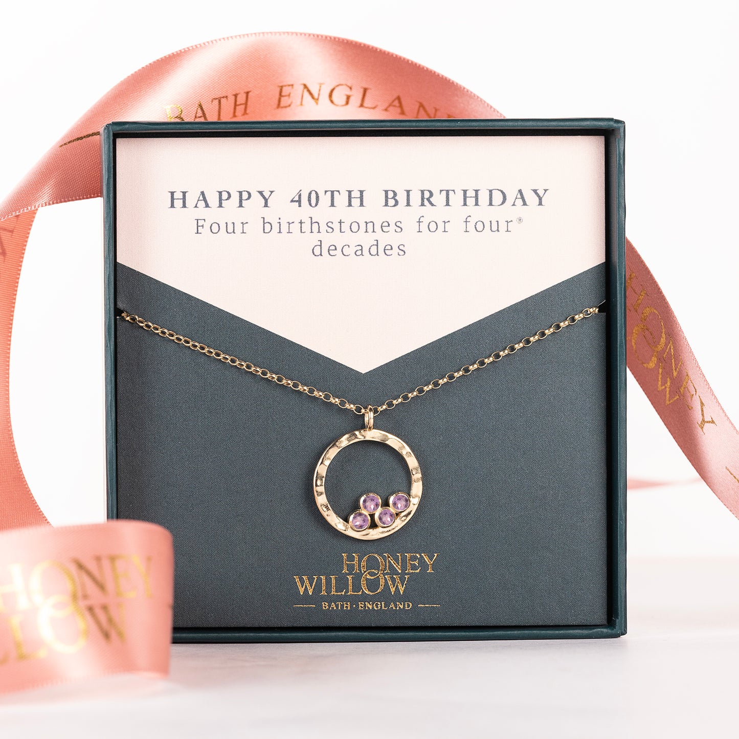 40th Birthday Necklace - 4 Birthstones for 4 Decades - 9kt Gold