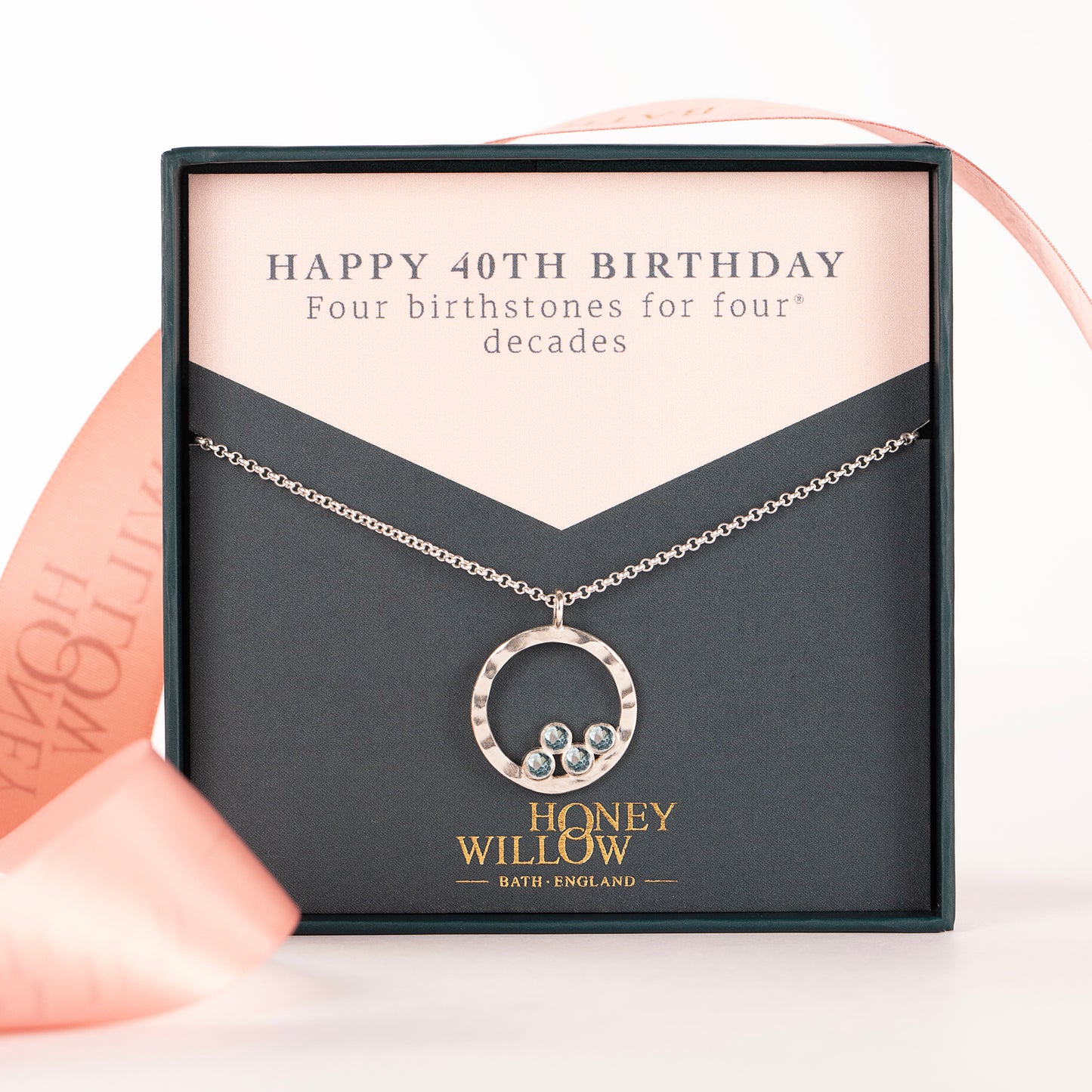 40th Birthday Necklace - 4 Birthstones for 4 Decades - Silver