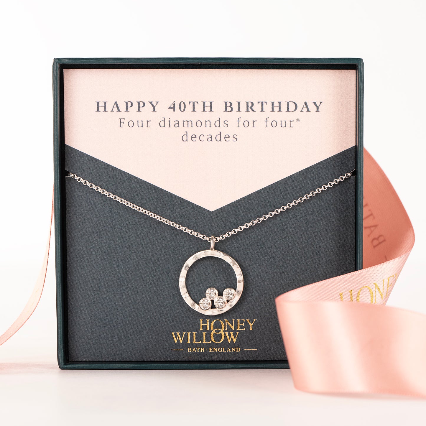 40th Birthday Necklace - 4 Diamonds for 4 Decades - Silver & Lab Grown Diamonds
