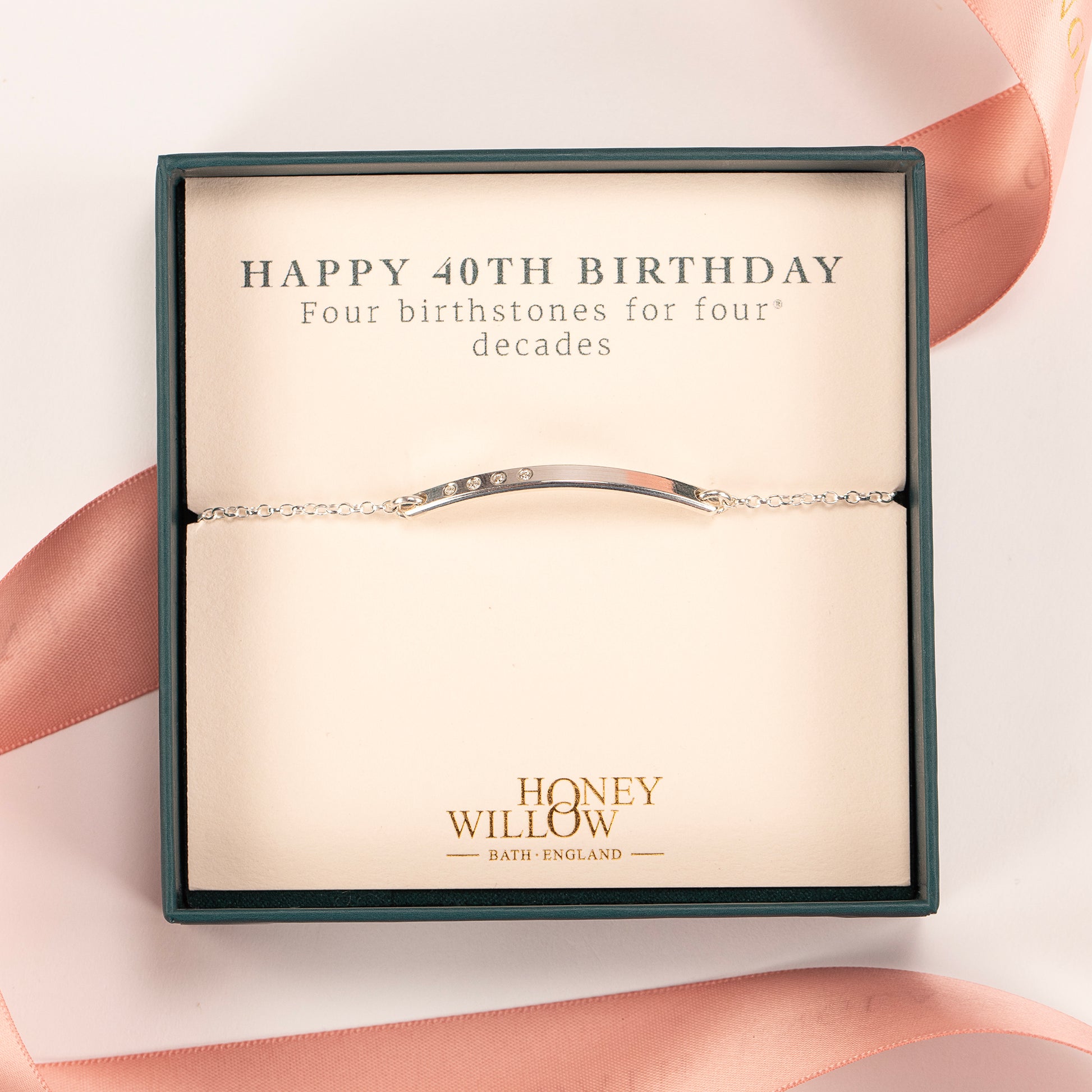 40th Birthday Gift - Birthstone Bar Bracelet - 4 Birthstones for 4 Decades - Silver