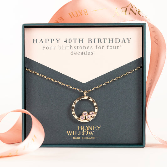 40th Birthday Necklace - 4 Diamonds for 4 Decades - 9ct Gold & Lab Grown Diamonds