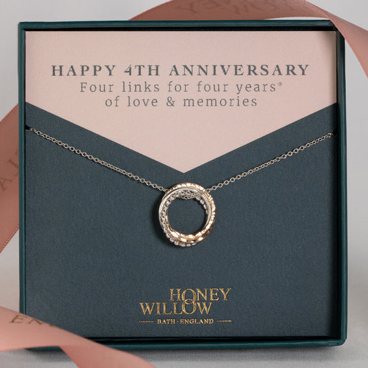 4th Anniversary Necklace - The Original 4 Rings for 4 Years Necklace - Petite Silver & Gold
