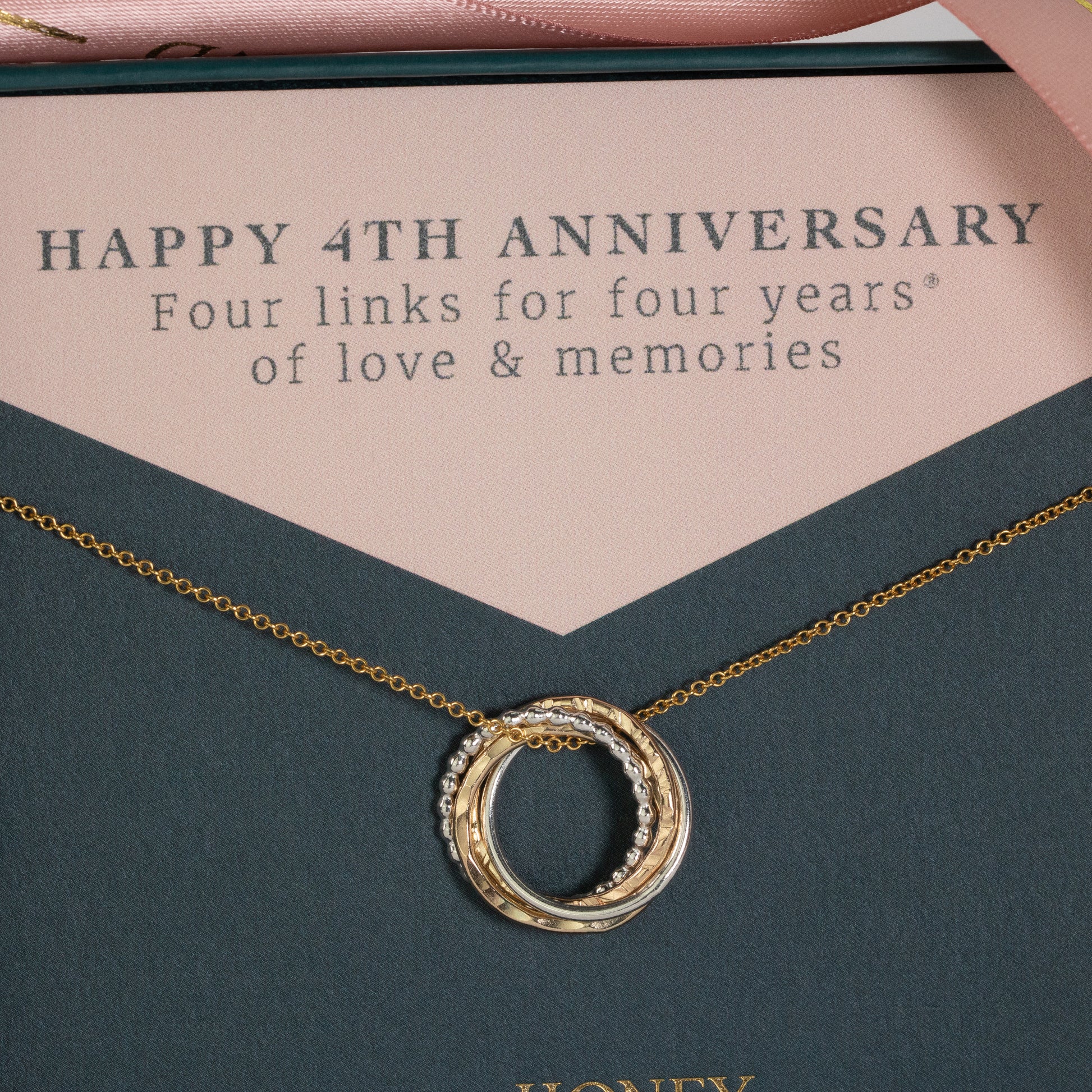4th Anniversary Necklace - The Original 4 Rings for 4 Years Necklace - Petite Silver & Gold