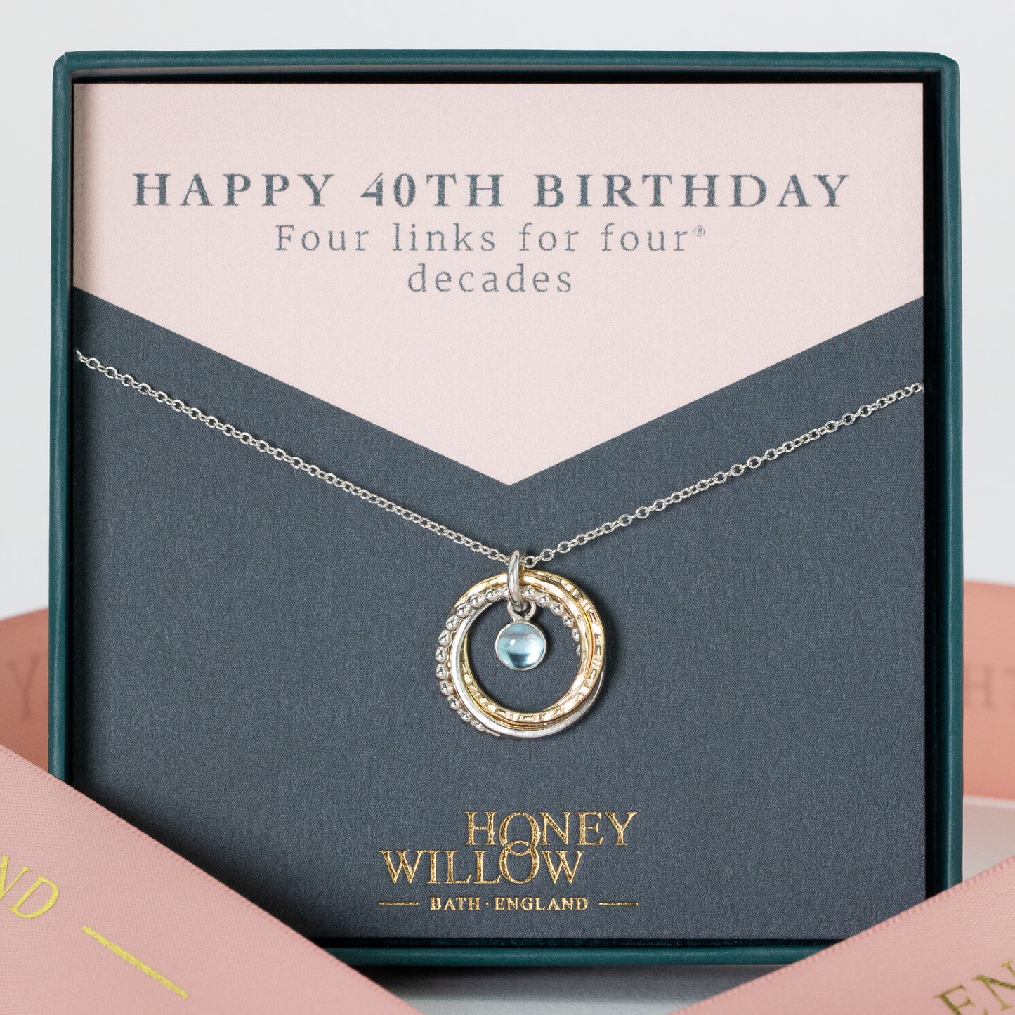 40th Birthday Birthstone Necklace - The Original 4 Links for 4 Decades Necklace - Petite Silver & Gold