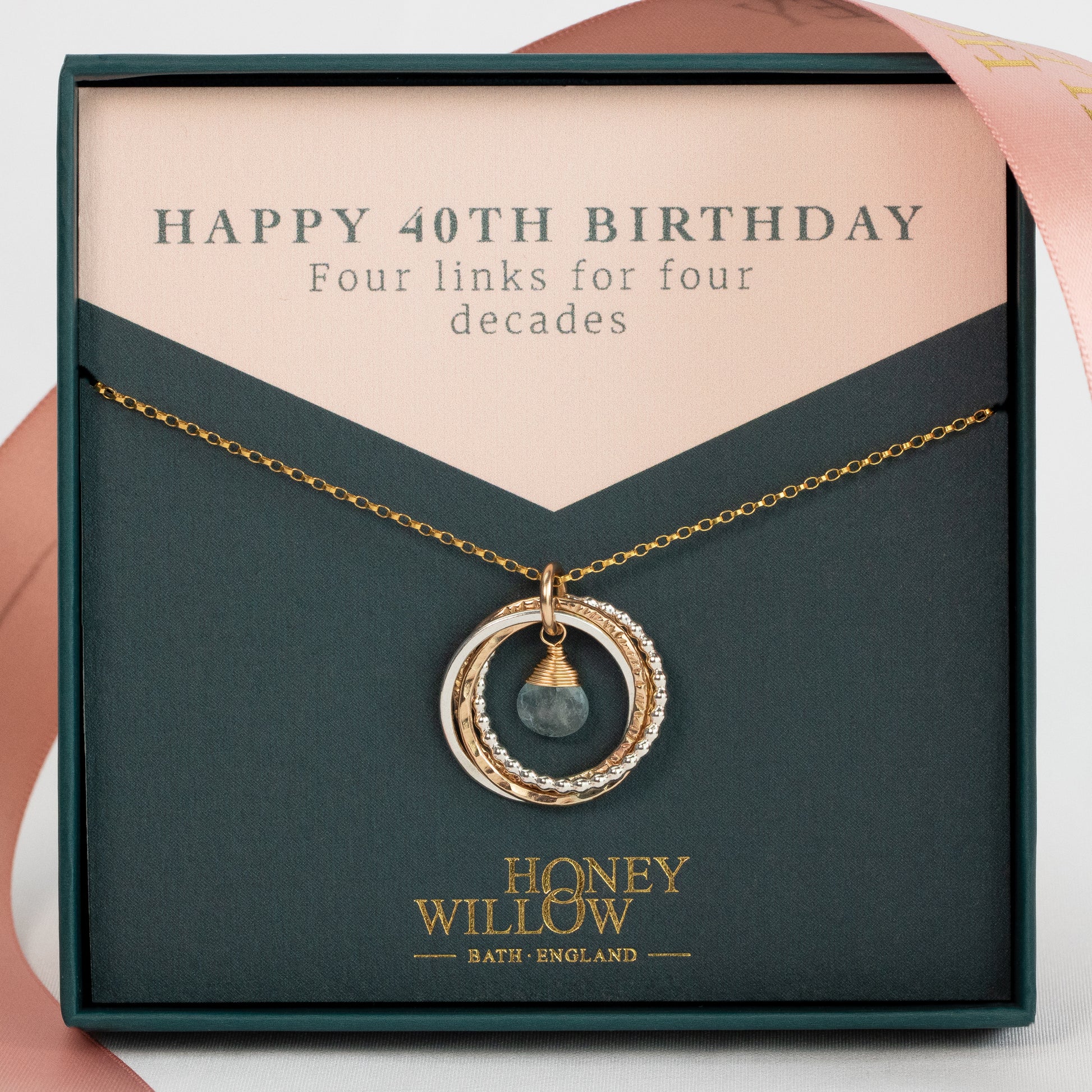 40th Birthday Birthstone Necklace - The Original 4 Links for 4 Decades Necklace - Silver & Gold
