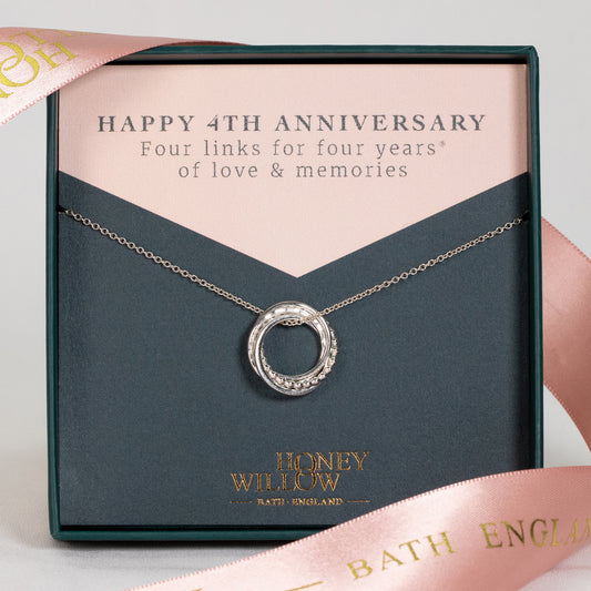 4th Anniversary Necklace - The Original 4 Rings for 4 Years Necklace - Petite Silver