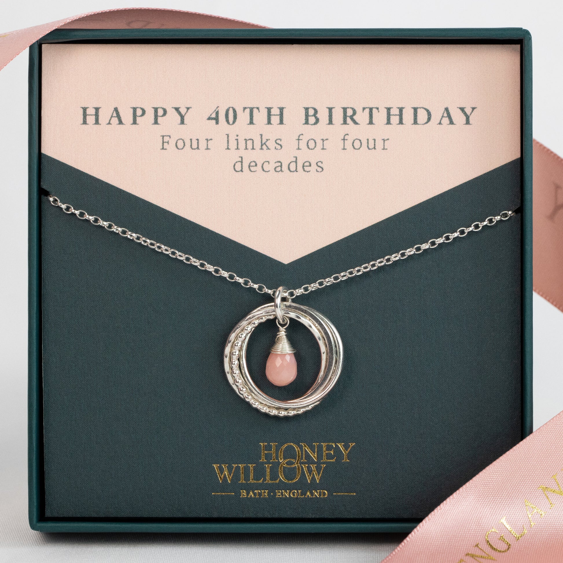 40th Birthday Birthstone Necklace - The Original 4 Links for 4 Decades Necklace - Silver