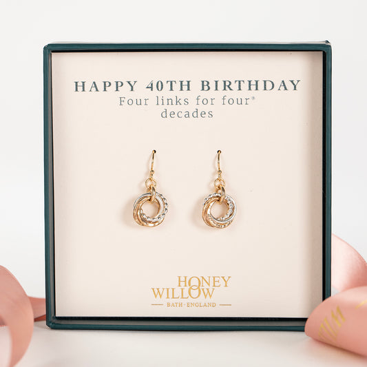 40th Birthday Earrings - The Original 4 Links for 4 Decades - Silver & Gold Love Knot