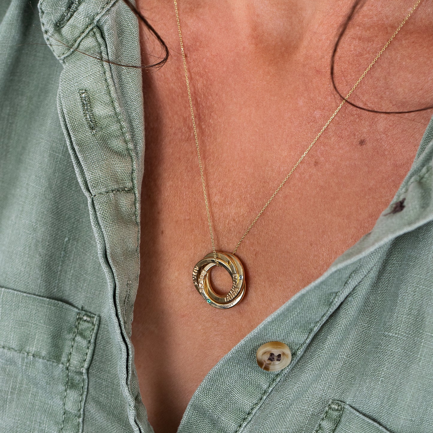 Personalised 4 Link Family Name & Birthstone Necklace - Petite 9kt Gold