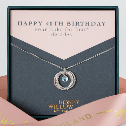 40th Birthday Birthstone Necklace - The Original 4 Links for 4 Decades Necklace - Petite Silver