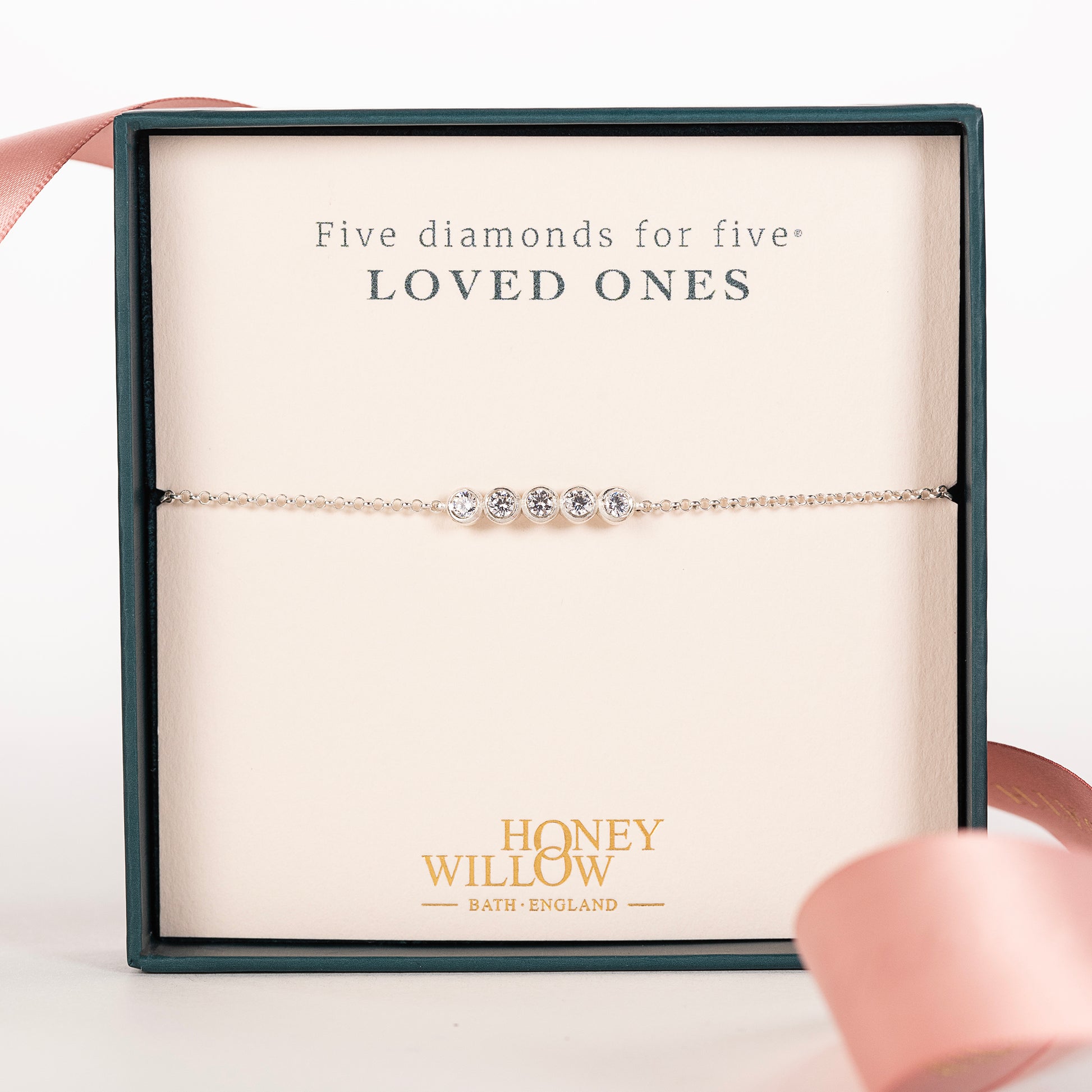 Family Diamond Bracelet - 5 Diamonds for 5 Loved Ones - Lab Grown Diamond & Silver