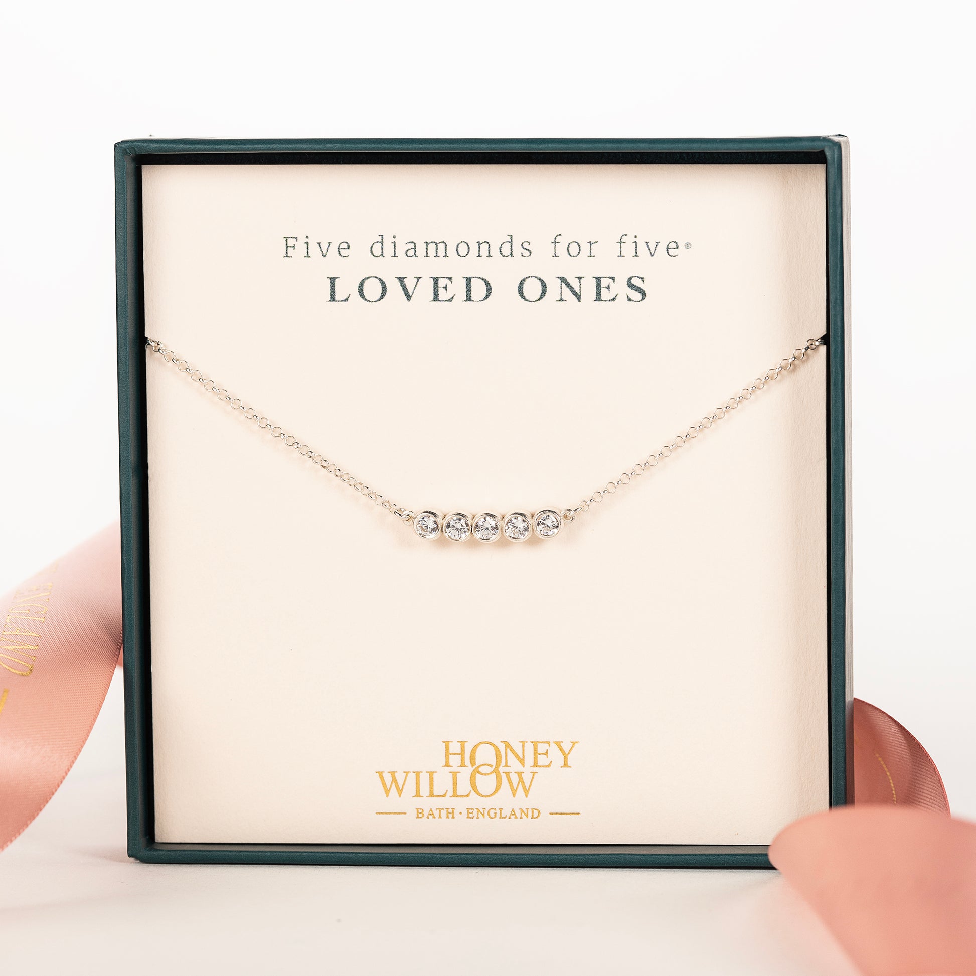 Family Diamond Necklace - 5 Diamonds for 5 Loved Ones - Lab Grown Diamond & Silver