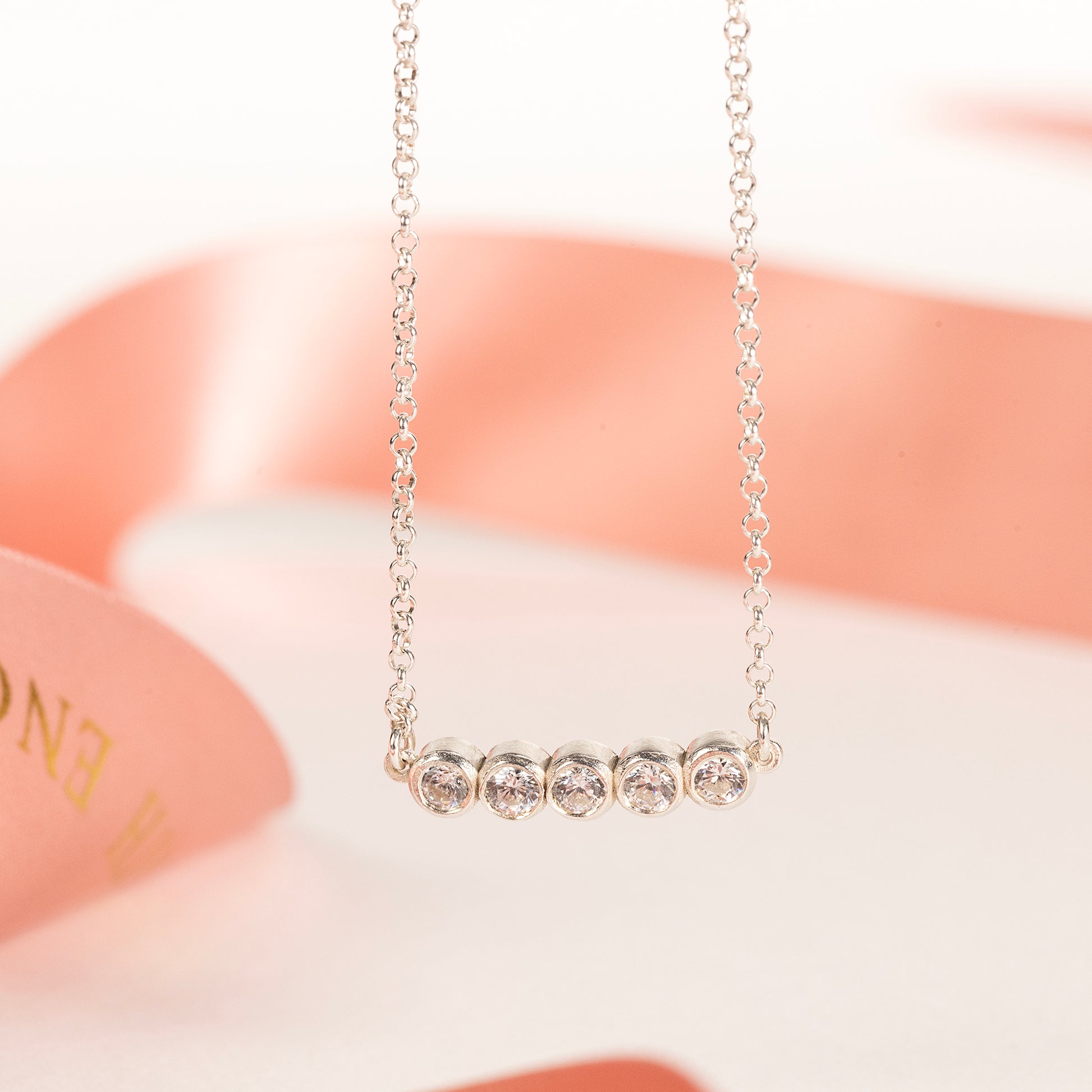 Family Diamond Necklace - 5 Diamonds for 5 Loved Ones - Lab Grown Diamond & Silver