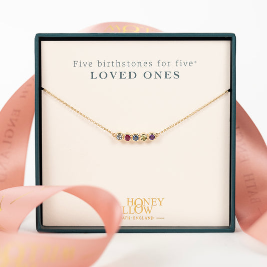 Family Birthstone Necklace - 5 Birthstones for 5 Loved Ones - 9kt Gold