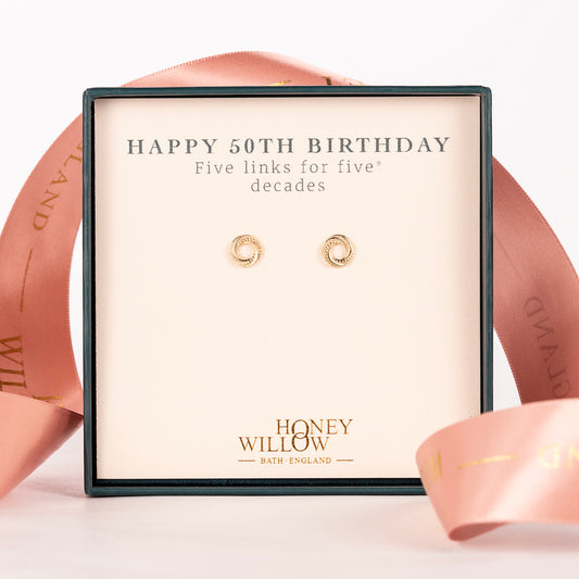 50th Birthday Stud Earrings - The Original 5 Links for 5 Decades - 9kt Gold