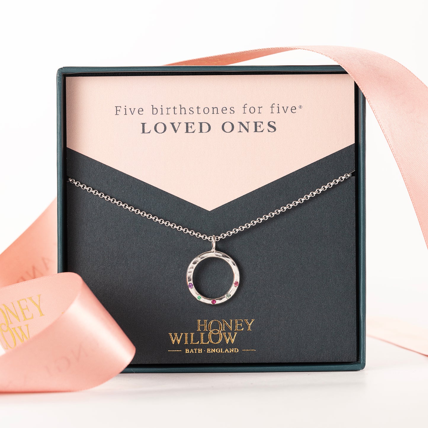 Family Birthstone Halo Necklace - Silver - Birthstones for Loved Ones