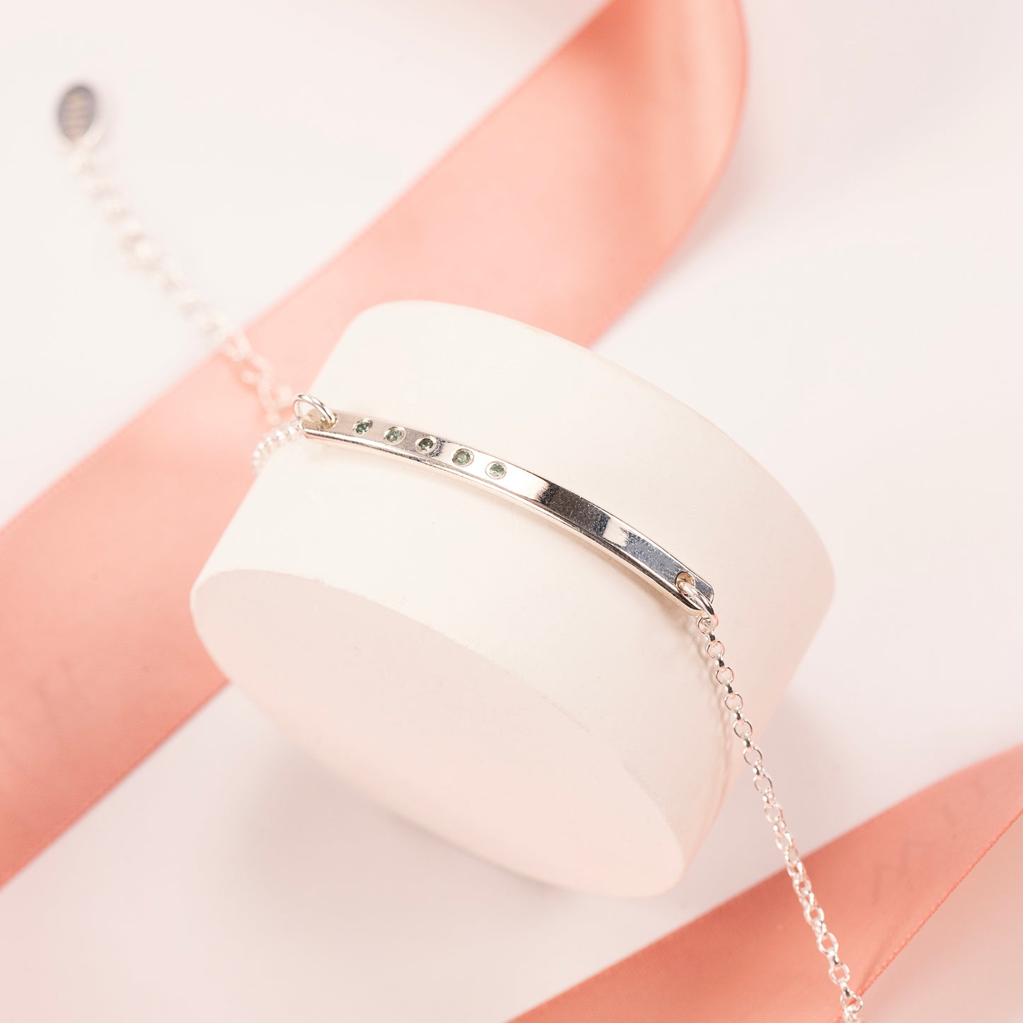 50th Birthday Gift - Birthstone Bar Bracelet - 5 Birthstones for 5 Decades - Silver