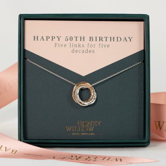 50th Birthday Necklace - The Original 5 Links for 5 Decades Necklace - Petite Silver & Gold