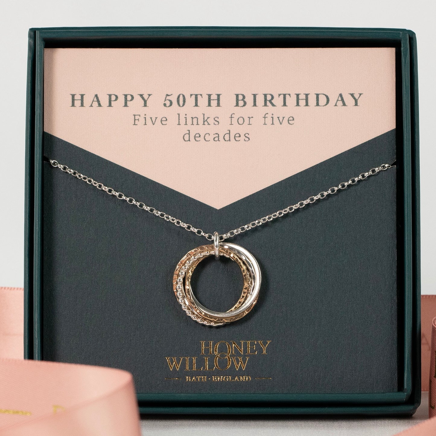 50th Birthday Necklace - The Original 5 Links for 5 Decades Necklace - Silver & Gold