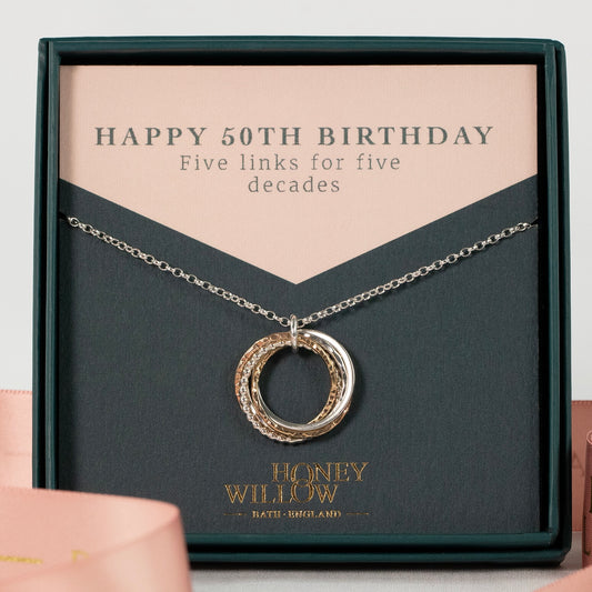 50th Birthday Necklace - The Original 5 Links for 5 Decades Necklace - Silver & Gold