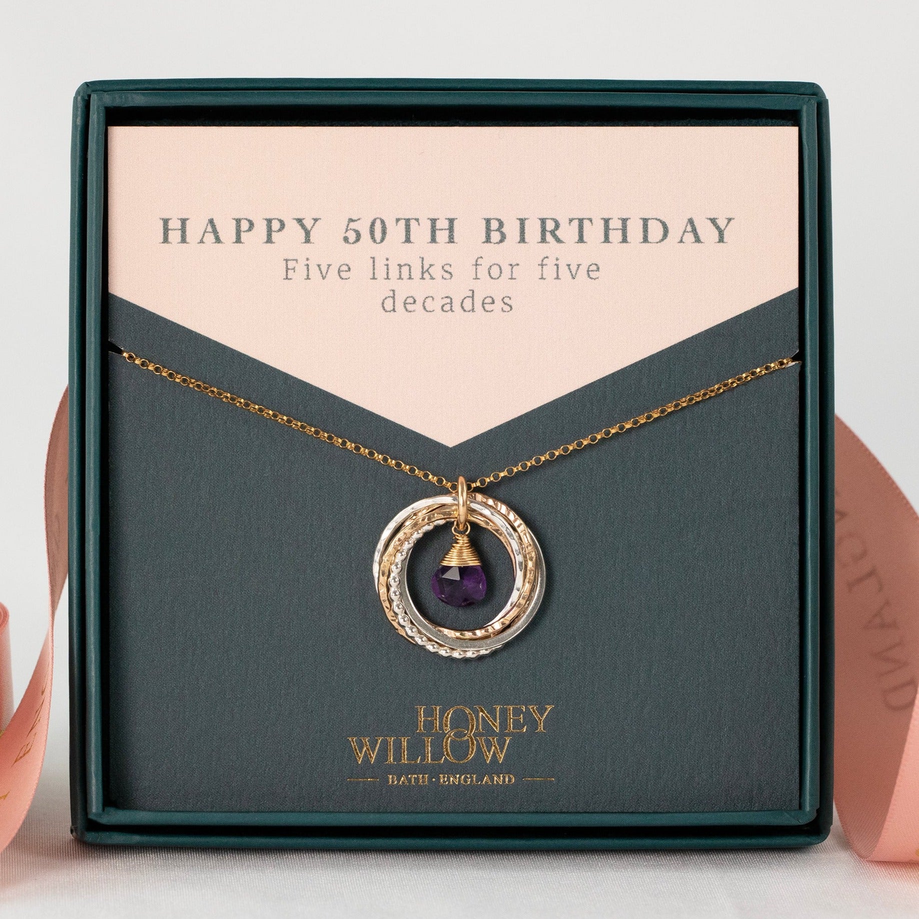 50th Birthday Birthstone Necklace - The Original 5 Links for 5 Decades Necklace - Silver & Gold