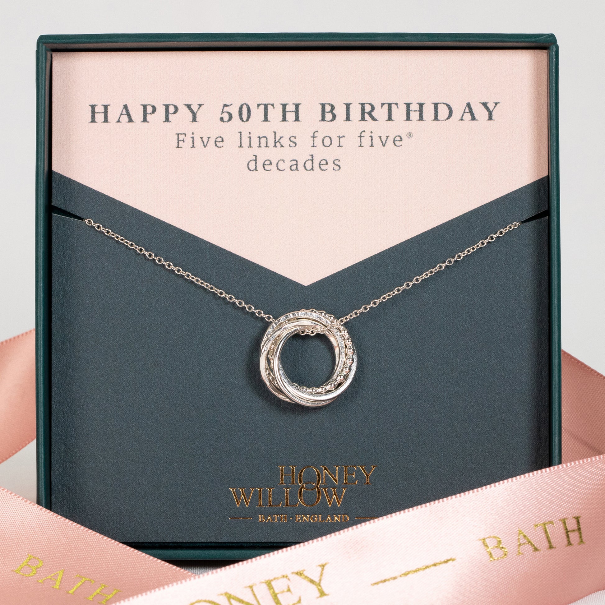 50th Birthday Necklace - The Original 5 Links for 5 Decades Necklace - Petite Silver