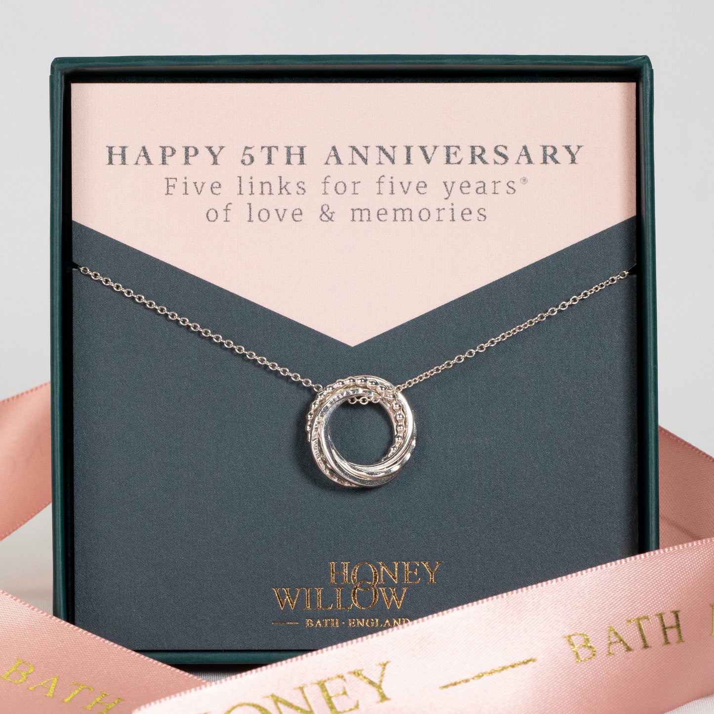 5th Anniversary Necklace - The Original 5 Rings for 5 Years Necklace - Petite Silver