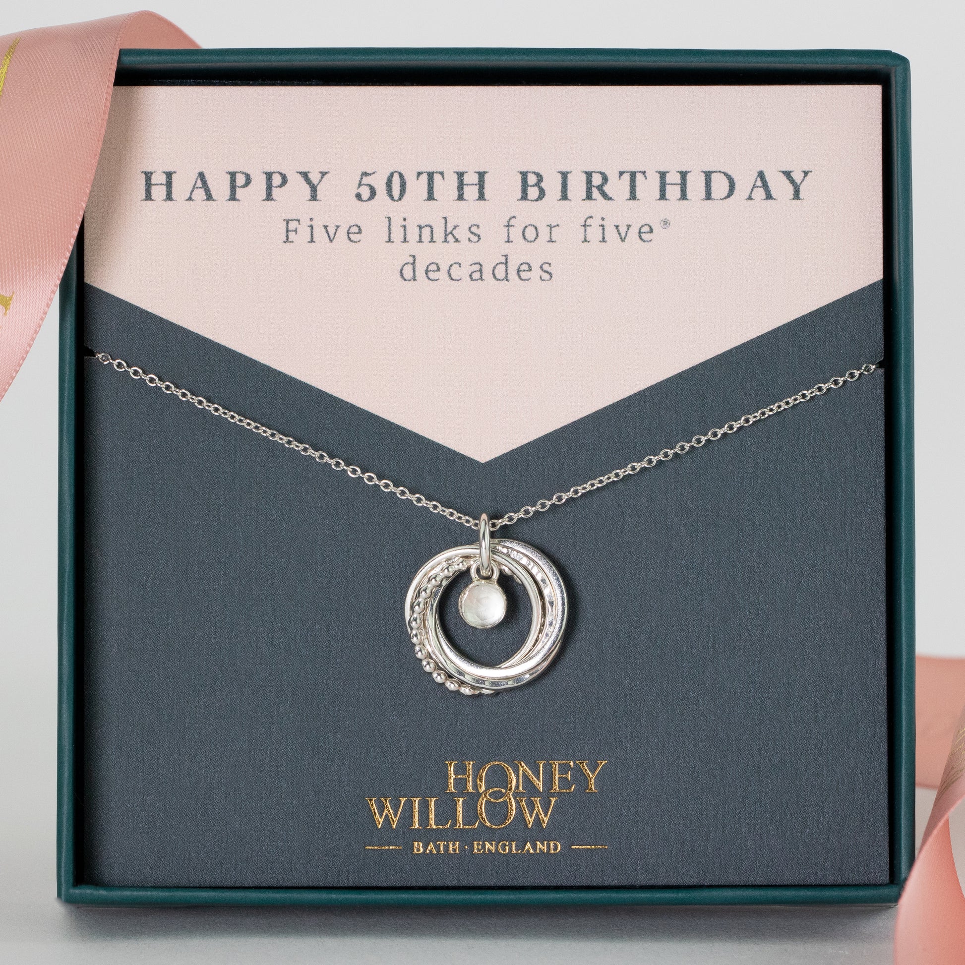 50th Birthday Birthstone Necklace - The Original 5 Links for 5 Decades Necklace - Petite Silver