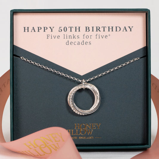 50th Birthday Necklace - The Original 5 Links for 5 Decades Necklace - Silver