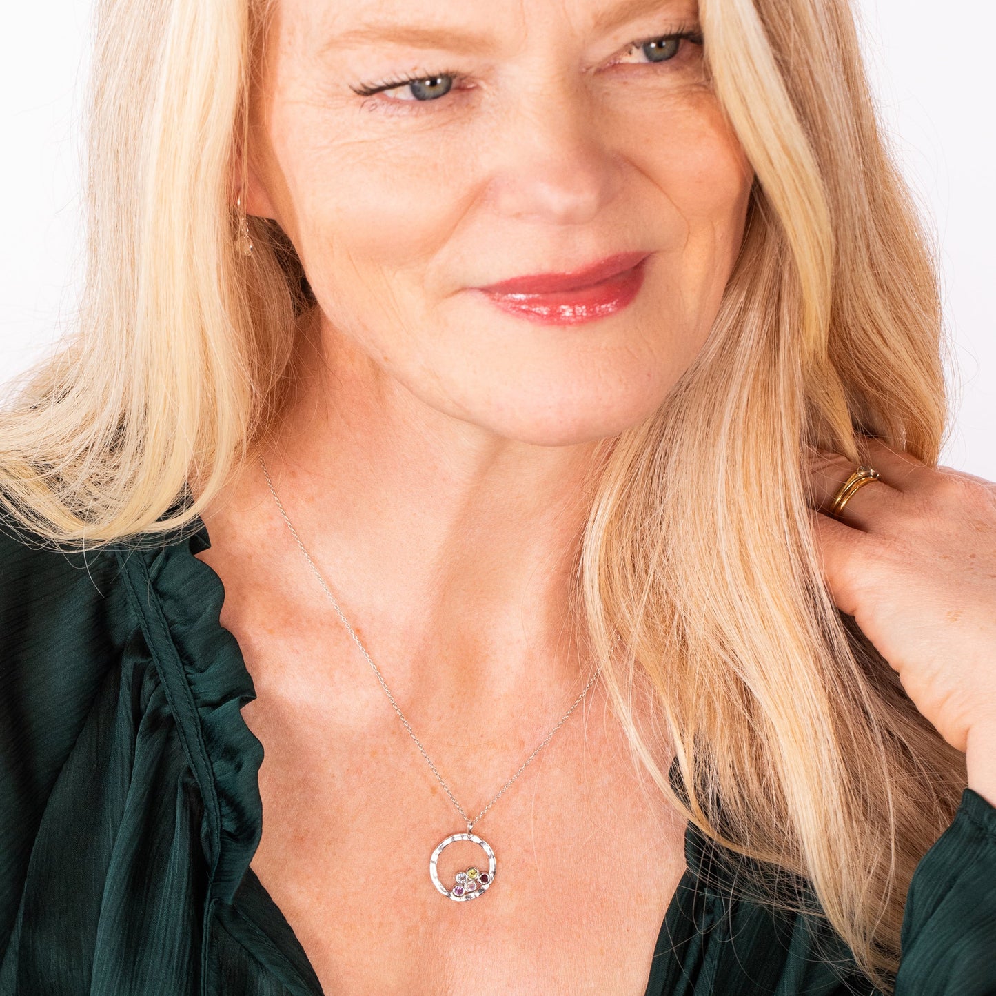 5 birthstone halo necklace