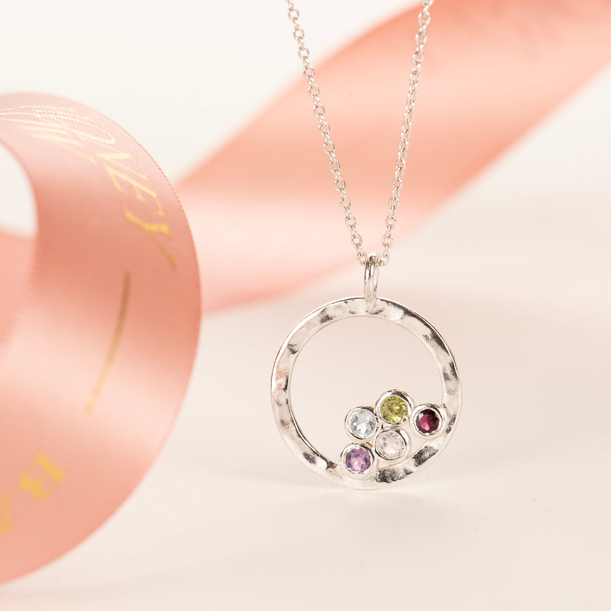 family birthstone halo necklace