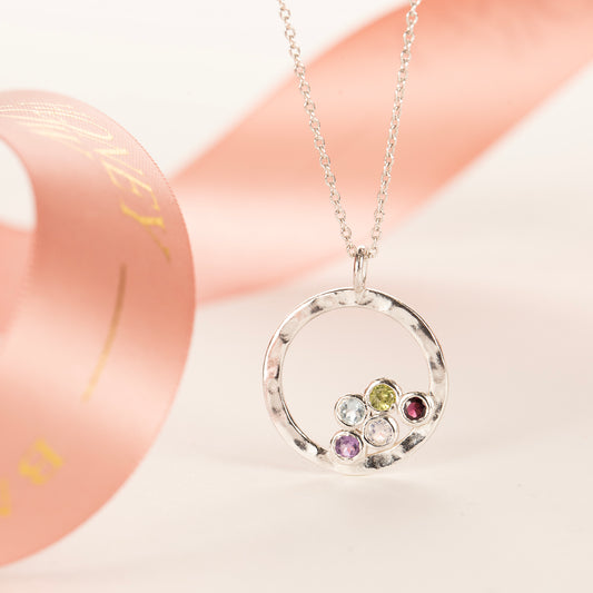 family birthstone halo necklace