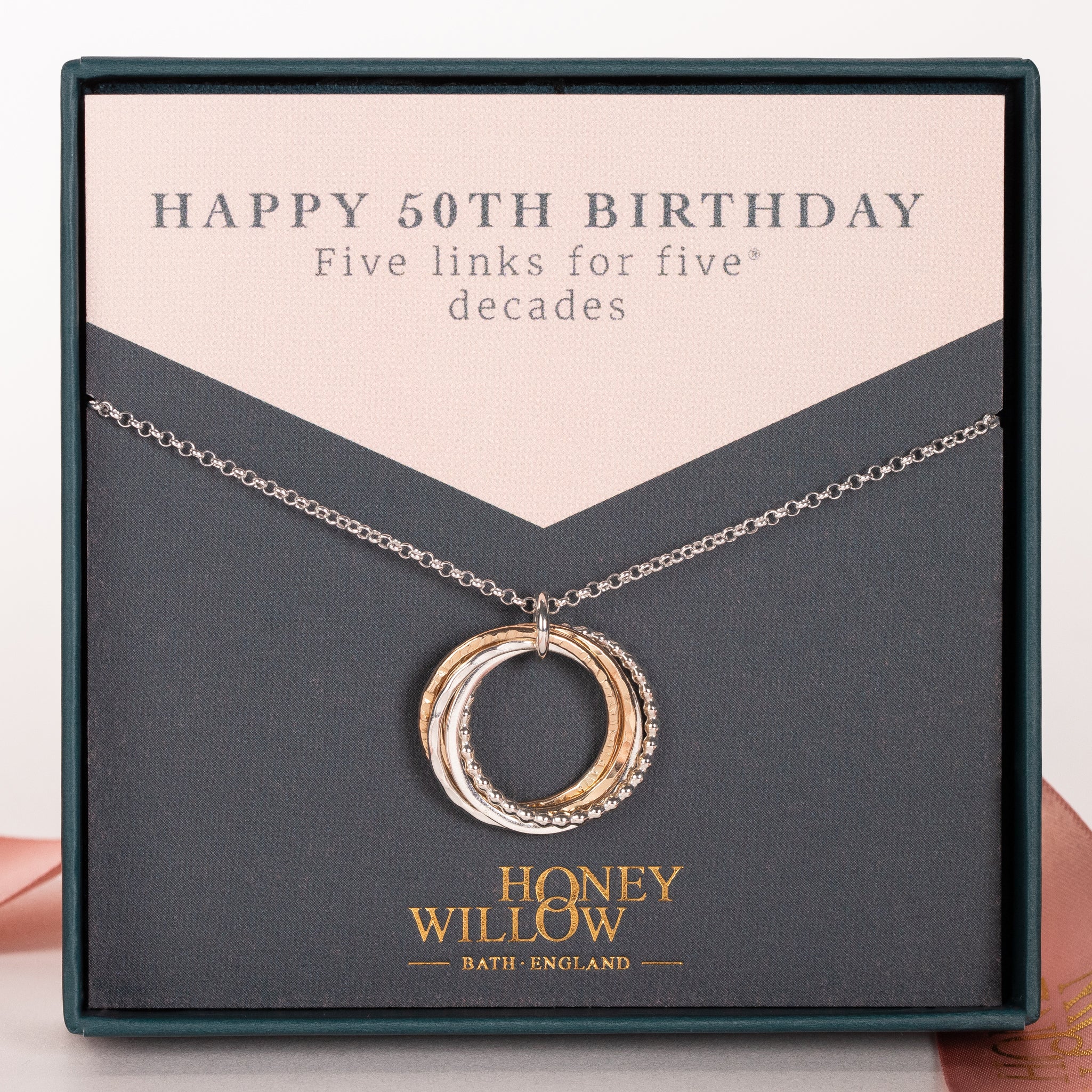 50th Birthday jewelry for women, 5 Rings necklace, 50th Birthday gifts factory for women, 5 Decade necklace, Milestone gift, Birthstone necklace