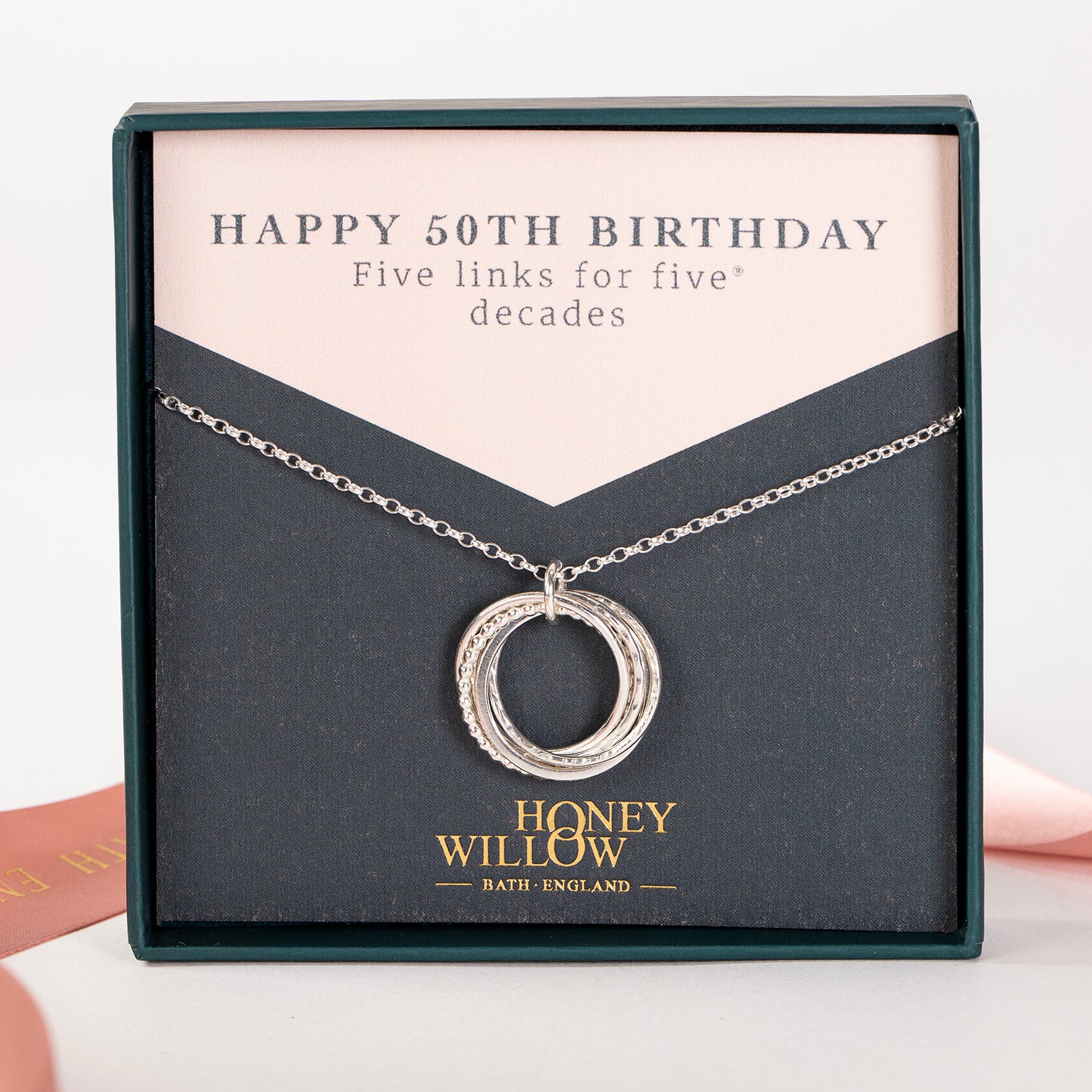 50th Birthday Necklace - The Original 5 Links for 5 Decades - Silver