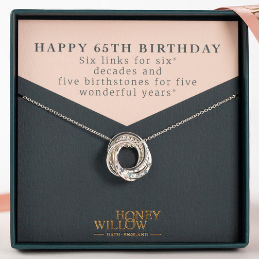 65th Birthday Birthstone Necklace - Petite Silver