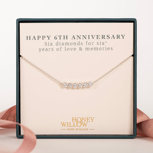 6th Anniversary Necklace - 6 Diamonds for 6 Years - Lab Grown Diamonds - Silver